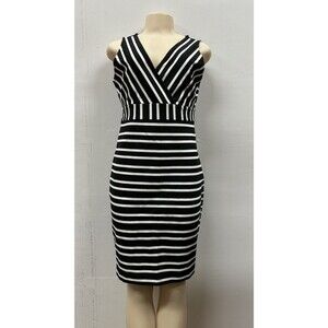 Ann Taylor women size small black and white striped sleeveless dress